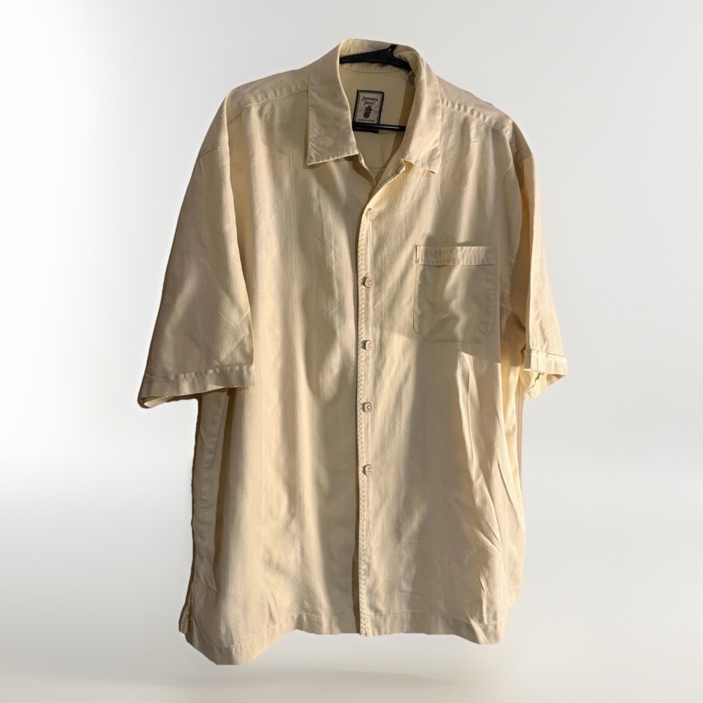 Jamaica Jaxx Silk Hawaiian Camp Shirt Floral Men LG Yellow Hibiscus Button Up